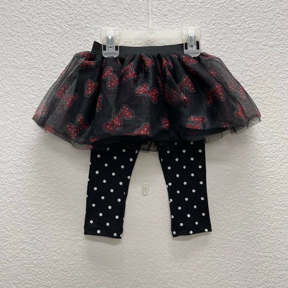 Minnie Mouse Girls Black Tutu Polka Dot Leggings Size 18M Months Baby Girl Red